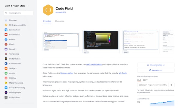 Plugin Store: Code Field